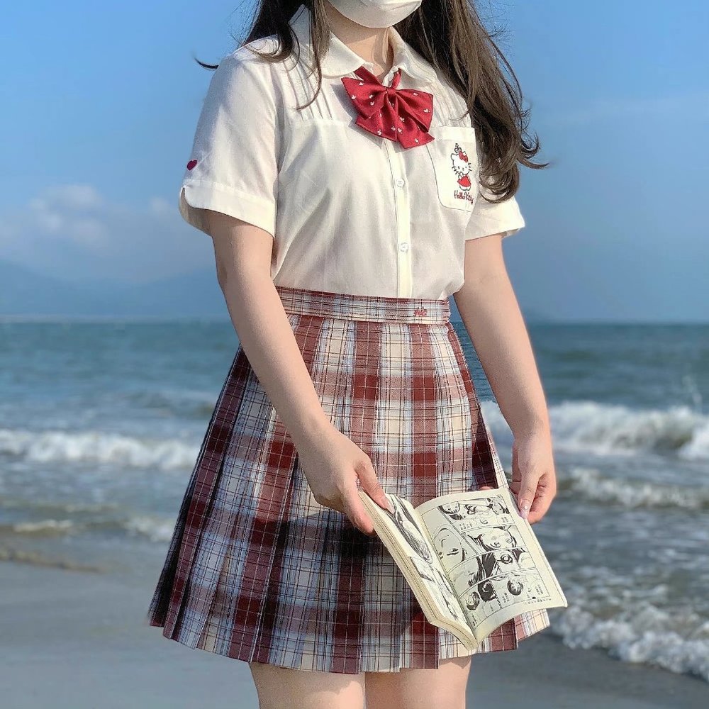 Cute Red Plaid Pleated Skirt JK Japanese School Uniform Kawaii Girl